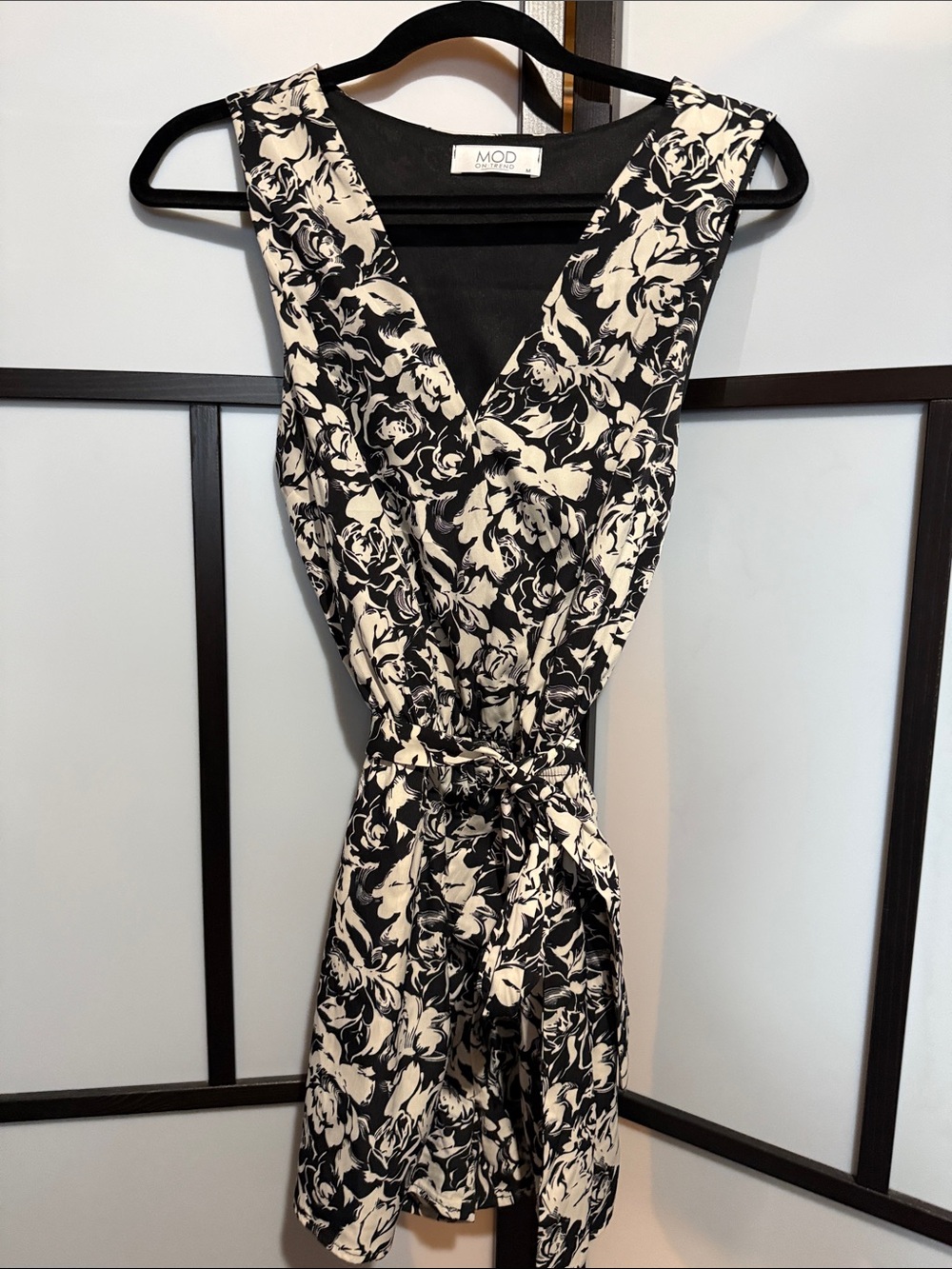 MOD Black & Cream Floral Wrap Romper